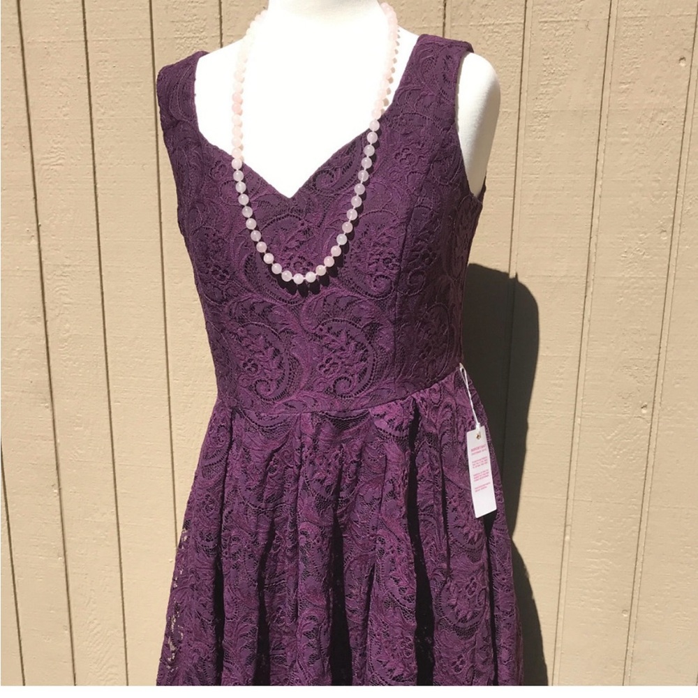 Jolie Purple Pleated Sweetheart Midi Dress